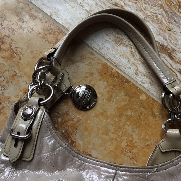 Coach Silvery Taupe & beige patent leather VGUC - Picture 2 of 8